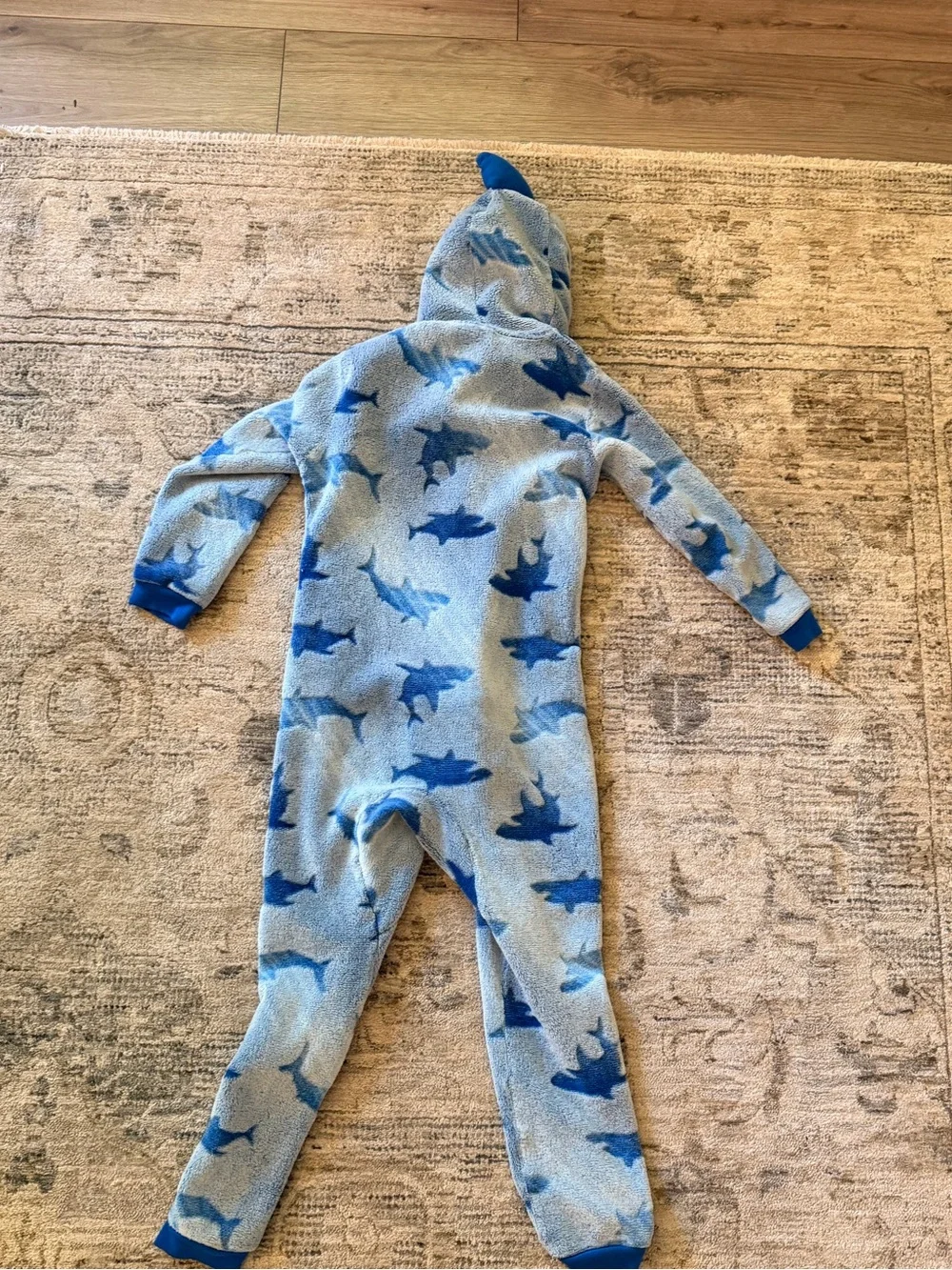 Youth Shark Print Kids footless Hooded Fleece pajamas